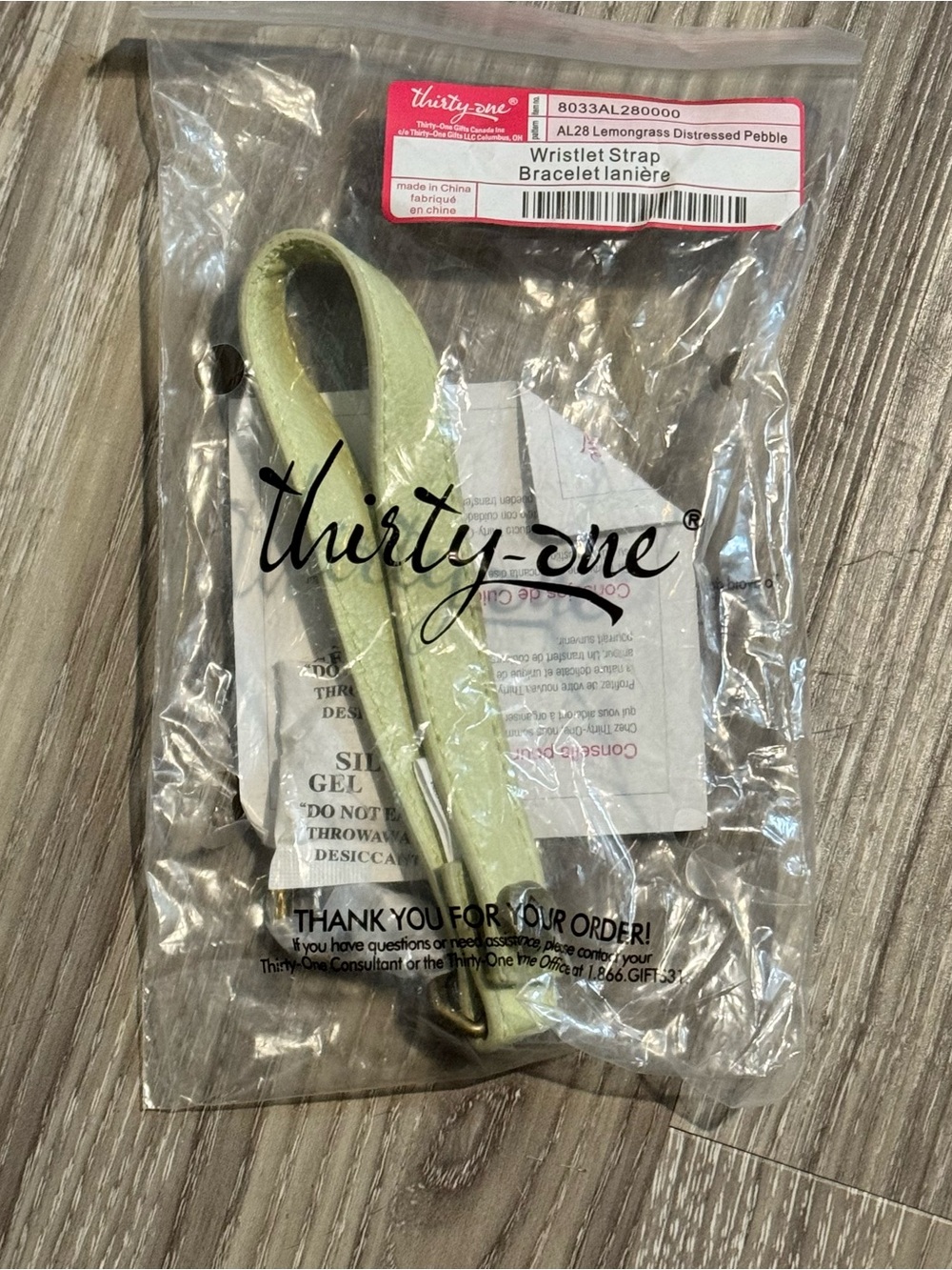 Thirty-One Lemongrass Distressed Pebble Wristlet Strap